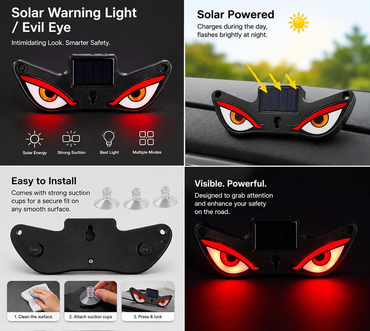 Solar Evil Eye Warning Light – LED Safety Light for Cars & Bikes